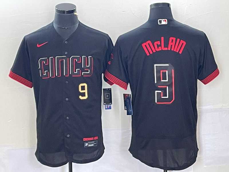Men%27s Cincinnati Reds #9 Matt McLain Number Black 2023 City Connect Flex Base Stitched Jersey1->cincinnati reds->MLB Jersey